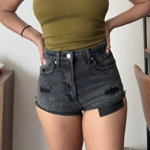 Wild Fable Distressed Denim Shorts Black Wash High‎ Waisted Ripped Size 2